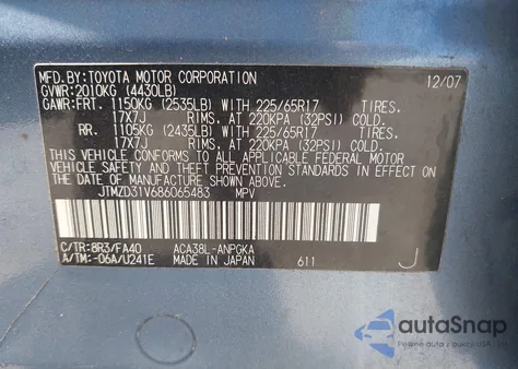 2008 Toyota Rav4 Limited из США, поврежденный, VIN JTMZD31V686065483